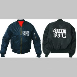 Street Punk - čierna hrubá letecká bunda BOMBER typu MA-1 z pevného materiálu s masívnym zipsom na zapínanie 100%nylón, čiastočne vodeodolná